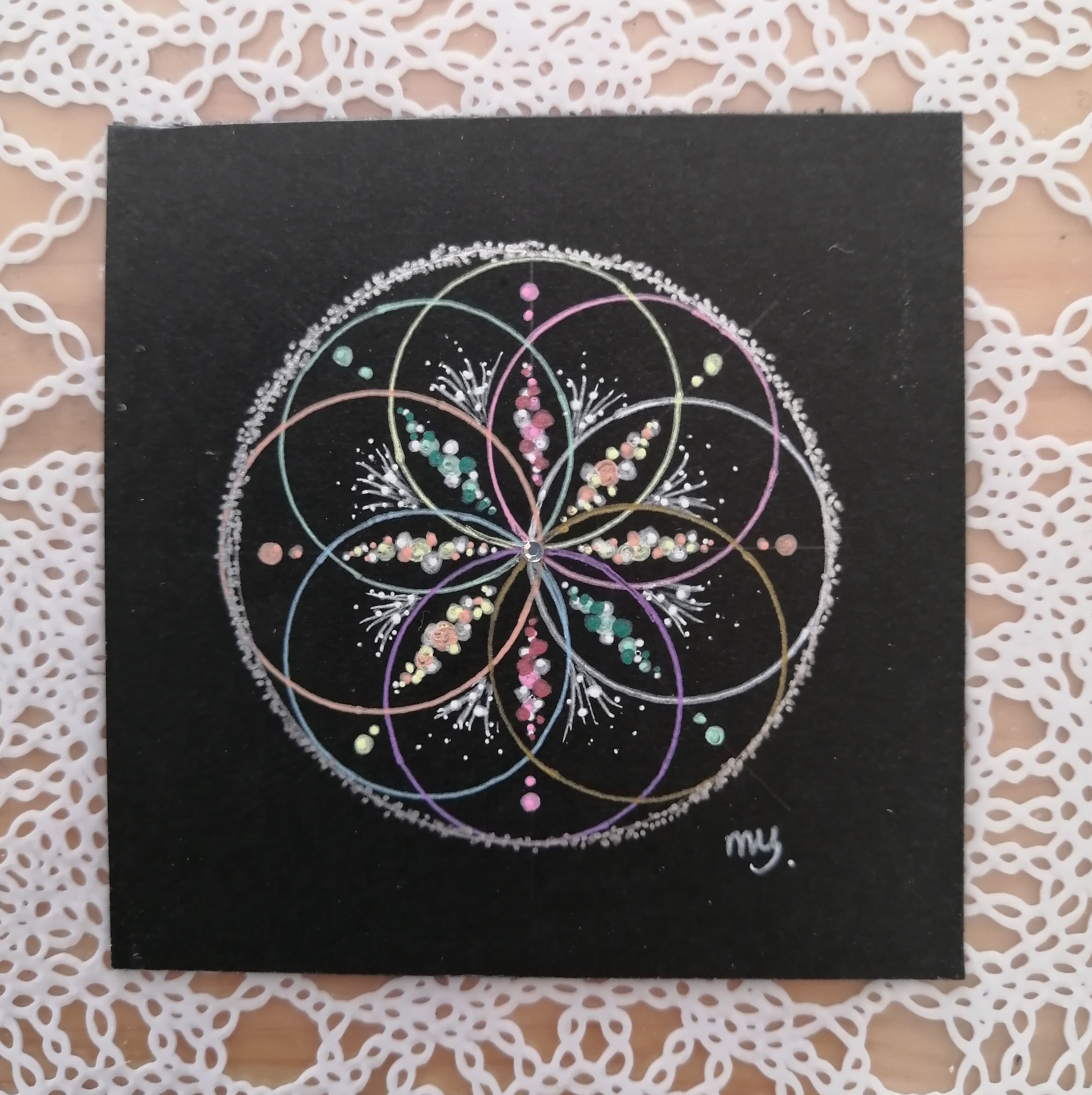 【神聖幾何学アート】点描曼荼羅アート「虹の花」